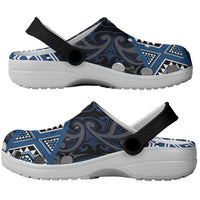 New Zealand Aotearoa Clogs Shoes Blue Taniko Art Maori Pattern - Polynesian Pride
