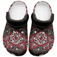 New Zealand Aotearoa Clogs Shoes Red Taniko Art Maori Pattern - Polynesian Pride