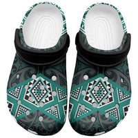 New Zealand Aotearoa Clogs Shoes Turquoise Taniko Art Maori Pattern - Polynesian Pride