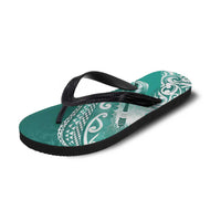 New Zealand Aotearoa Darts Masters Flip Flops Maori Art Tattoo with Tribal Dart Symbol Teal Color - Polynesian Pride