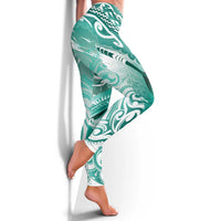 New Zealand Aotearoa Darts Masters Leggings Maori Art Tattoo with Tribal Dart Symbol Teal Color - Polynesian Pride