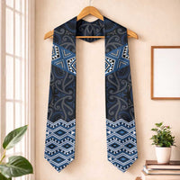 New Zealand Aotearoa Graduation Stole Blue Taniko Art Maori Pattern
