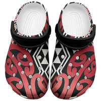 New Zealand Clogs Shoes Aotearoa Kowhaiwhai Mix Taniko Art - Red LT14 Red - Polynesian Pride