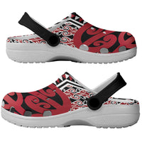 New Zealand Clogs Shoes Aotearoa Kowhaiwhai Mix Taniko Art - Red LT14 - Polynesian Pride