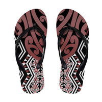 New Zealand Flip Flops Aotearoa Kowhaiwhai Mix Taniko Art - Brown - Polynesian Pride