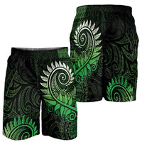New Zealand Maori Koru Fern Shorts for Men Spiral Polynesian Style Green