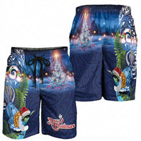 New Zealand Merry Christmas Shorts for Men Maori Tribal Pattern with Xmas Tui Bird LT03 - Polynesian Pride