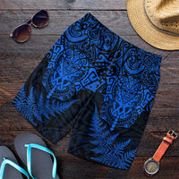 New Zealand Rugby All Blue Shorts for Men Silver Fern All Black Mix Ta Moko LT9 Blue - Polynesian Pride