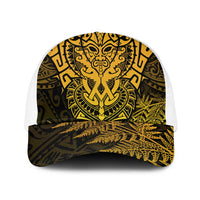 New Zealand Rugby All Gold Mesh Trucker Cap Silver Fern All Black Mix Ta Moko LT9 One Size White Gold - Polynesian Pride