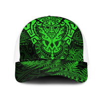 New Zealand Rugby All Green Mesh Trucker Cap Silver Fern All Black Mix Ta Moko LT9 One Size White Green - Polynesian Pride
