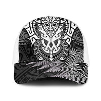 New Zealand Rugby All White Baseball Net Cap Silver Fern All Black Mix Ta Moko LT9 One Size White White - Polynesian Pride