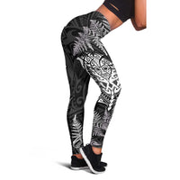 New Zealand Rugby All White Leggings Silver Fern All Black Mix Ta Moko LT9 - Polynesian Pride