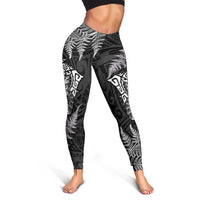 New Zealand Rugby All White Leggings Silver Fern All Black Mix Ta Moko LT9 - Polynesian Pride