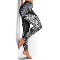 New Zealand Rugby All White Leggings Silver Fern All Black Mix Ta Moko LT9 - Polynesian Pride