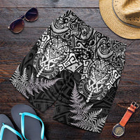 New Zealand Rugby All White Shorts for Men Silver Fern All Black Mix Ta Moko LT9 White - Polynesian Pride