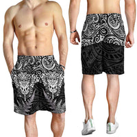 New Zealand Rugby All White Shorts for Men Silver Fern All Black Mix Ta Moko LT9 - Polynesian Pride
