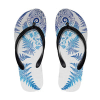New Zealand Sea Animals Flip Flops with Maori Koru Tribal Tattoo and Silver Ferns Galaxy Style