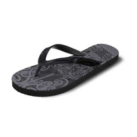 New Zealand Taiaha Maori Flip Flops Minimalist Silver Fern All Black - Polynesian Pride