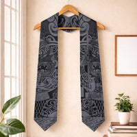 New Zealand Taiaha Maori Graduation Stole Minimalist Silver Fern All Black - Polynesian Pride