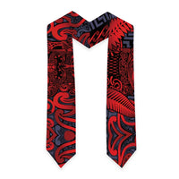 New Zealand Taiaha Maori Graduation Stole Whero Minimalist Silver Fern Tukutuku Motif