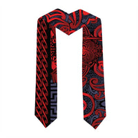 New Zealand Taiaha Maori Graduation Stole Whero Minimalist Silver Fern Tukutuku Motif