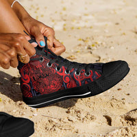 New Zealand Taiaha Maori High Top Shoes Whero Minimalist Silver Fern Tukutuku Motif