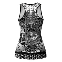 New Zealand Taiaha Maori Hollow Tank Top Kiwikiwi Minimalist Silver Fern Tukutuku Motif