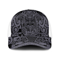 New Zealand Taiaha Maori Mesh Trucker Cap Minimalist Silver Fern All Black LT9 One Size White Black - Polynesian Pride