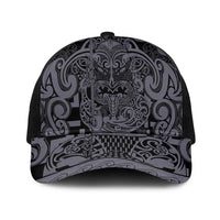 New Zealand Taiaha Maori Mesh Trucker Cap Minimalist Silver Fern All Black LT9 One Size Black Black - Polynesian Pride