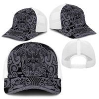New Zealand Taiaha Maori Mesh Trucker Cap Minimalist Silver Fern All Black LT9 - Polynesian Pride