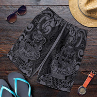 New Zealand Taiaha Maori Shorts for Men Minimalist Silver Fern All Black LT9 Black - Polynesian Pride