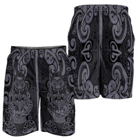 New Zealand Taiaha Maori Shorts for Men Minimalist Silver Fern All Black LT9 - Polynesian Pride