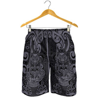 New Zealand Taiaha Maori Shorts for Men Minimalist Silver Fern All Black LT9 - Polynesian Pride
