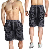 New Zealand Taiaha Maori Shorts for Men Minimalist Silver Fern All Black LT09