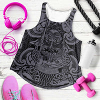 New Zealand Taiaha Maori Women Racerback Tank Minimalist Silver Fern All Black LT09