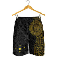 Niue Polynesian Hiapo Tattoo Art Shorts for Men Half Style Black Gold Color - Polynesian Pride