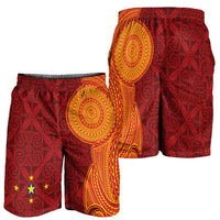 Niue Polynesian Hiapo Tattoo Art Shorts for Men Half Style Red Yellow Color - Polynesian Pride