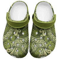 Olive Green Monstera Clogs Shoes Polynesian Tribal Pattern LT01 Green - Polynesian Pride