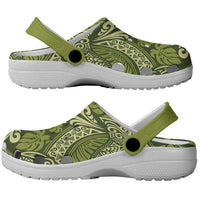 Olive Green Monstera Clogs Shoes Polynesian Tribal Pattern LT01 - Polynesian Pride