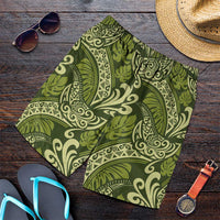 Olive Green Monstera Shorts for Men Polynesian Tribal Pattern LT01 Green - Polynesian Pride