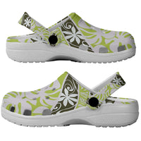 Olive Tahiti Tiare Monstera Clogs Shoes Polynesian Pattern Curve Style - Polynesian Pride