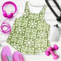 Omaomao Palaka Quilt Hawaii Women Racerback Tank Hawaiian Tropical Monstera Sea Turtle