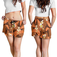 Orange Banana Leaf Hawaii Shorts for Women Lau Maia Plumeria Tropical Summer Vibes