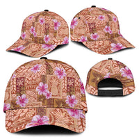 Orange Hawaii Hibiscus With Tropical Flowers Motifs Classic Cap LT14 - Polynesian Pride