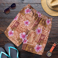 Orange Hawaii Hibiscus With Tropical Flowers Motifs Shorts for Men LT14 Orange - Polynesian Pride