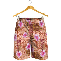 Orange Hawaii Hibiscus With Tropical Flowers Motifs Shorts for Men - Polynesian Pride