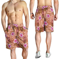 Orange Hawaii Hibiscus With Tropical Flowers Motifs Shorts for Men LT14 - Polynesian Pride