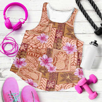 Orange Hawaii Hibiscus With Tropical Flowers Motifs Women Racerback Tank - Polynesian Pride