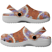 Orange Hawaii Palaka Honohono Pikake Clogs Shoes Hawaiian Orchid Lei Polynesian Pattern - Polynesian Pride