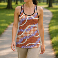 Orange Hawaii Palaka Honohono Pikake Hollow Tank Top Hawaiian Orchid Lei Polynesian Pattern - Polynesian Pride